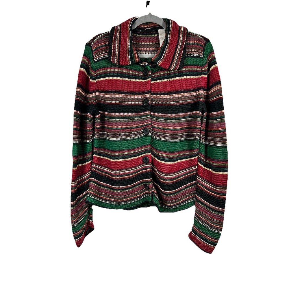 Villager Liz Claiborne Striped Cardigan Vtg L Grandmacore Academic Cottagecore
